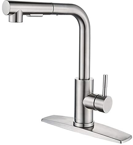 Rubinetto del lavello Cucina a Discesa, Rubinetto da Cucina in Acciaio Inossidabile con spruzzatore a Doppia Funzione, Mixer Cucina Calda e Fredda telescopica a Manico Singolo con Piastra del Ponte,