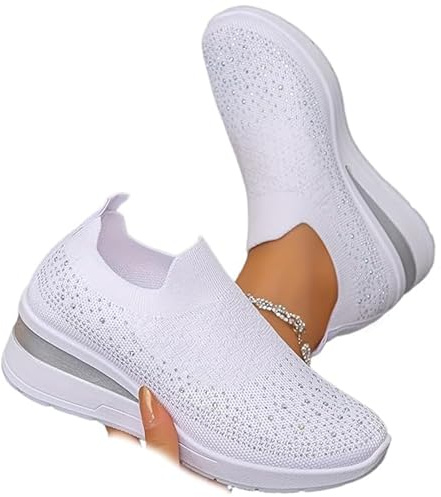 Baskets compensées respirantes avec strass pailletés pour femme - Sans lacets - Chaussures à enfiler