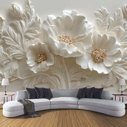 3D Carta Da Parati Panoramica Petali Astratti Foglie,400×280cm Fotomurale in TNT Murali Rilievo Fiori Piante Per Soggiorno, Adulto Camera Dei Bambini, Ristorante Decorazione Grandi Murali Poster