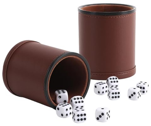 MENUY 2 Würfelbecher Leder, Würfelbecher Set mit 10 Würfeln Knobelbecher für Erwachsene, Casual Games Bar Puzzles Spielzubehör, Braun