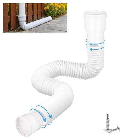 1 pezzo di prolunga flessibile per grondaie, forma circolare, per tubo di scarico da 80/100 mm, estensibile da 47 a 150 cm (bianco, 1 pezzo)