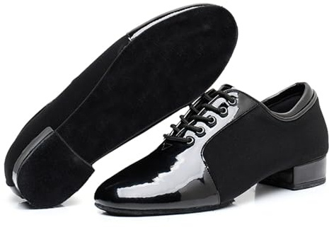 sekiueo Scarpe da Ballo da Uomo con Suola in Pelle per Balli Latini da Sala Jazz Scarpe da Allenamento Morbide per Interni con Tacco Basso,Nero,43 EU