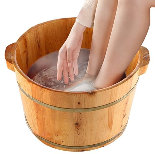 Lavabo per pediluvio in legno di cedro che trattiene il calore 14x8 pollici per pediluvio con cerchio in acciaio a prova di perdite per carichi pesanti e per alleviare la fatica dei piedi per vasca d