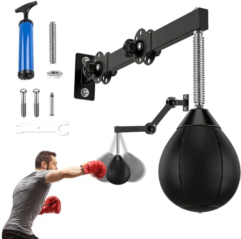 Punchingball Tisch, Boxbirne für Wandmontage, Boxball mit Aufhängung, Boxsack Hängend Punching Bag mit Federn, Punching Ball Speedball, für Home Gym, Training, Stressabbau