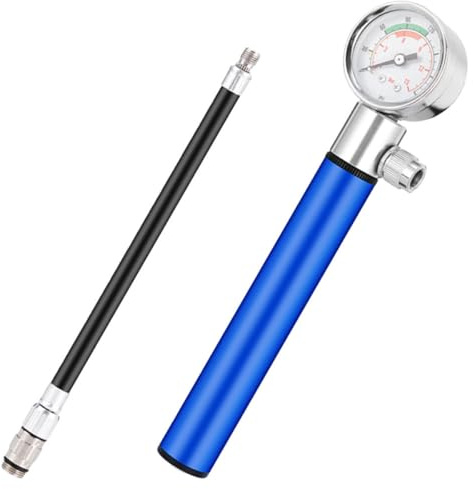 EXQUIMEUBLE Bomba de Aire para Balones Deportivas de Aluminio con Manómetro, Inflador Portátil para Balones de Fútbol y Baloncesto, Compatible para Neumáticos de Bicicleta, Color Azul