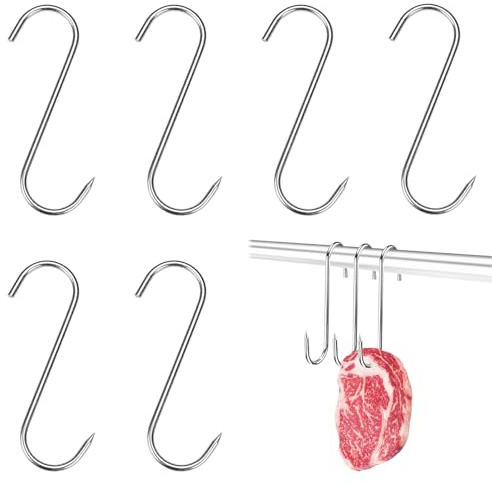 6 ganci per affumicatura per pesce, carne, macellaio in acciaio inox, diametro 5 mm, portata 25 kg, piccoli ganci per macellaio e agricoltori