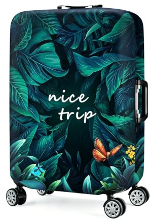 Guerity Elastic Travel Luggage Cover, Washable Luggage Covers for Suitcase, Travel Trolley Case Cover Suitcase Protector for 18-32 Inch (Leaves and Butterflies, L (26-28 inch Luggage))