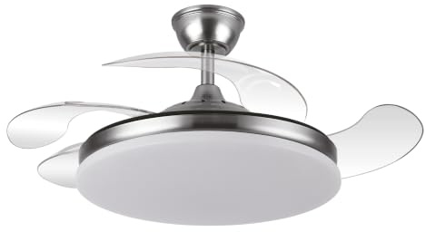 Yatek KALA LED Takfläkt Nickel, infällbara transparenta blad, tyst DC-motor, fjärrkontroll, dimbart ljus 59 W, 6 980 lm, 6 hastigheter, sommar/vinterfunktion, Ø 107 cm