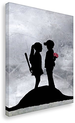 Kunstbruder Leinwandbild von Banksy Boy and Girl/Kunstdruck auf Leinwand/Wandbild Bild Graffiti Street-Art (40x60cm)