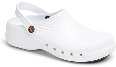 DIAN - EVA Plus Blanco 43, Zuecos Anatomicos Ligeros de EVA para Sanidad y Hosteleria, Unisex, Correa Abatible, Planta con Micropuntos de Masaje, Transpirable, Antibacteriano y Antideslizante