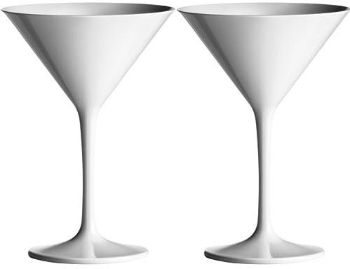 AIOS Pair of White Martini Cocktail Glasses Made from Unbreakable Polycarbonate. Ideal for Celebrations and Something a Little Different in a Satin White Finish.