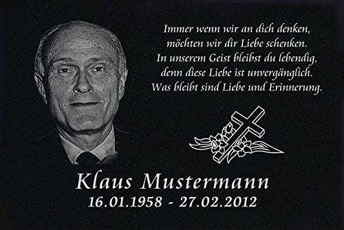 LaserArt24 Granit Grabstein, Grabplatte oder Grabschmuck mit dem Motiv Grabstein-ag39 und Ihrem Foto/Text und Daten