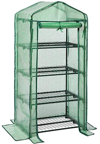 LARMNEE Gewächshaus Klein, Foliengewächshaus Balkon, Tomatengewächshaus Stabil, 4 Regale Treibhaus, 69 x 49 x 158 cm, Terrasse Anzuchthaus, PE Gitterfolie, Platzsparend, Garten, Grün EGN04GH02