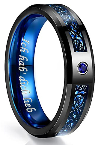 NUNCAD Bague Homme en Carbure de Tungstène, Anneau Dragon Celtique avec Zircon, 8 mm, Alliance de Mariage Noir et Bleu Taille 67.2(21.4)