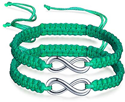 INFINIONLY Damen Mädchen geflochtenes Armband, Edelstahl Unendlichkeit Symbol Armkettchen, grün, Handgefertigt Armschmuck Verstellbar 17-28CM (Insgesamt Zwei)