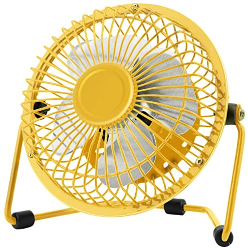 USB Fan 4 Inch Mini USB Desk Table Fan Personal Portable Desktop Cooling Fan for Camping Home Office Outdoor Travel, Yellow