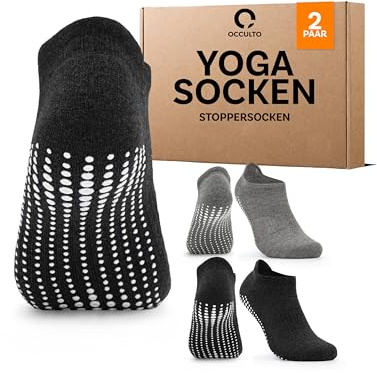 Occulto chaussettes yoga femme et homme lot de 2-4 paires (modèle: Mady) 2 Paires | Noir-Gris 39-42