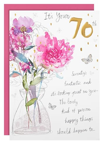 Hallmark Geburtstagskarte zum 70. Geburtstag, klassisches geprägtes Blumendesign