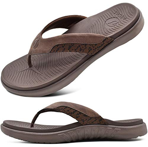 ONCAI Infradito da Uomo Spiaggia Estiva In Pelle Punta Post Sandali Ortopedico Arch Support Scivoli Sportivi Yoga Suola In Schiuma Pantofole Marrone EU 42