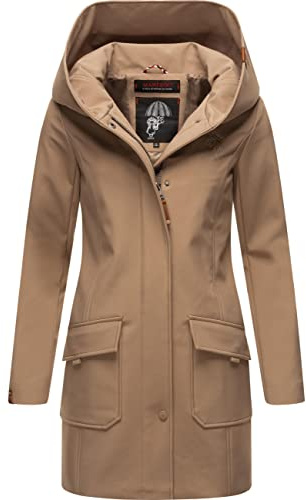 Marikoo Mayleen - Giacca lunga da donna in Softshell, cappotto, parka, impermeabile, per uso all’esterno, con cappuccio, taglie XS-3XL, talpa, XL