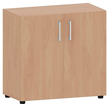 Aktenschrank 2 Fächer versch. Farben | Büroschrank 2 OH 80x40x77 cm aus Holz | Büromöbel Ordnerschrank abschließbar Dokumentenschrank | Sideboard Boden höhenverstellbar | Made in Germany (Buche)