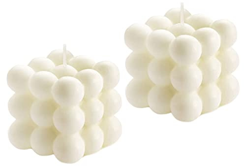 Bubble Candle, Vanilla Scented Aesthetic Bubble Cube Candle, Floating Shelves Cool Shaped Soy Candles, Home Office Danish Pastel Trendy Room Decor Aesthetic Small Decorative Candles 2PCS