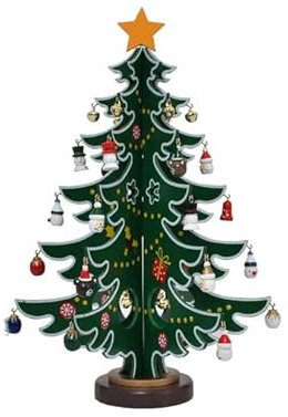 DIY Set Weihnachtenbaum Holz Tischdeko Weihnachtsbaum Klein Niedlich Weihnachtsdeko Tisch Mini Baumschmuck Hängend Weihnachtenbaum 5 Schichte Holzanhänger Miniatur Dekobaum (Grün)