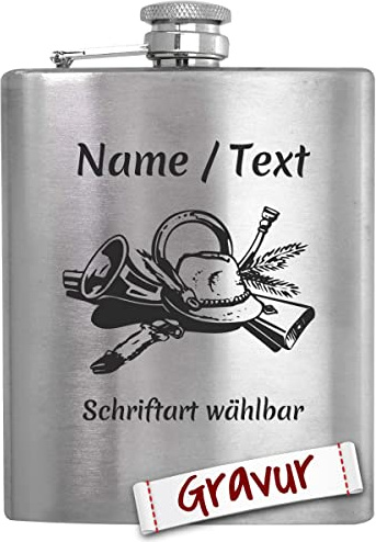 Jäger Geschenk Flachmann mit Gravur/Spruch personalisiert, Jagd Geschenke für Männer/Papa/Opa/Ehemann, Jagdschein Geschenkidee zum Geburtstag, Vatertag, Weihnachten