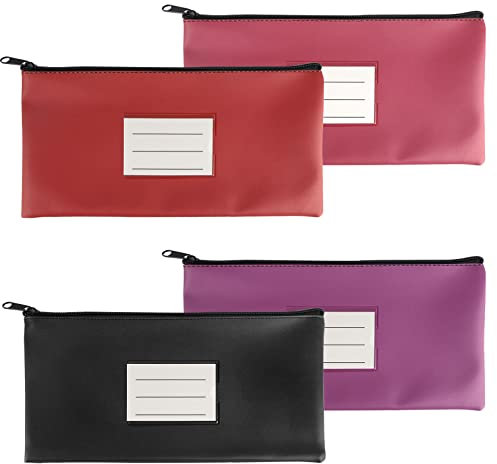 lalago 4 Stück Geldbeutel Geldtasche, Geldtaschen Banktasche, PU Dokumententasche mit Reißverschluss, Zipper Beutel, Kosmetiktasche （Schwarz + Rot + Rosa + Lila）
