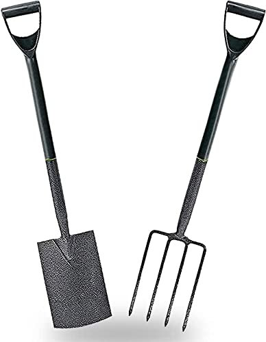 zeeyrak Garden Spade & Garden Fork Set- 2 Pcs, Carbon Steel Garden Fork and Spade for Digging, Spade and Sork Set for Gardening