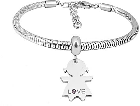 Bungsa Damen-Armband runde Schlangenkette mit Anhänger Love aus Edelstahl