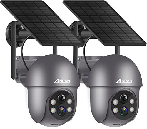 ANRAN 2K Solar Überwachungskamera Aussen Wi-Fi,360°PTZ Schwenkbar Aussenkamera Akku,Farbnachtsicht, 2-Wege-Audio,PIR Bewegungserkennung mit Sirenenalarm,IP66 Wasserdicht, Alexa Kompatibel 2pcs