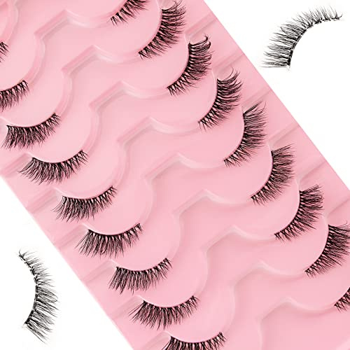 Demi Faux Cils 10 Paires 3D Faux Cils Naturel à la Main Ultra-Minces Professionnel Cils Noir Réutilisable pour le Maquillage Quotidien les Fêtes et les Mariages (M54)