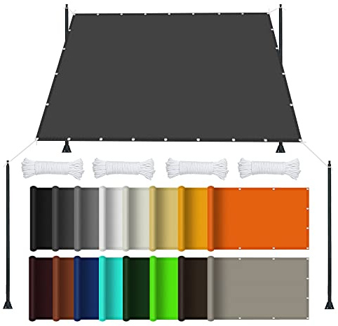 Sonnensegel Wasserdicht Sonnenschutz 3 x 3 m Rechteckig Wasserdicht UV Schutz Segeltuch Pergola PES Polyester Sonnenschutz für Terrasse, Balkon, Pool und Garten, Dunkelgrau