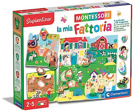 Clementoni - 16787 - Sapientino Montessori - La mia Fattoria - Gioco Educativo Montessori 2 Anni, Flashcards Montessori, Puzzle Sagomato, Animali della Fattoria, Made in Italy