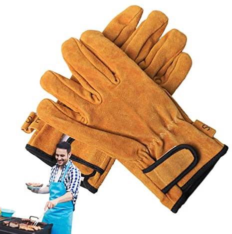 Gants pour poêle à Bois | cheminée | Gants d'isolation pour Barbecue résistants à la Chaleur pour Hommes en Peau V Artificielle épaissie résistant aux Hautes températures Rianpesn