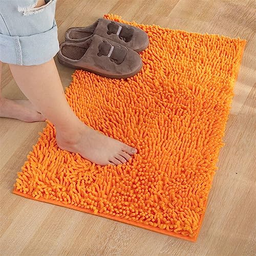 Reyox Badematte Hochflor Chenille rutschfest Vorleger Waschbar Badteppich Badezimmer Wasserabsorbierenden Orange 70 x 140 cm
