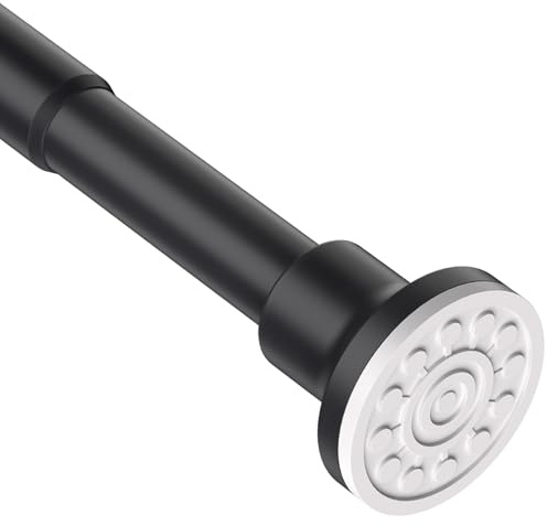 Tiemlet Duschvorhangstange Schwarz Matt, Edelstahl Ausziehbar Teleskopstange 74cm bis 195cm, Ohne Bohren Kein Rost für Duschvorhang und Badewanne