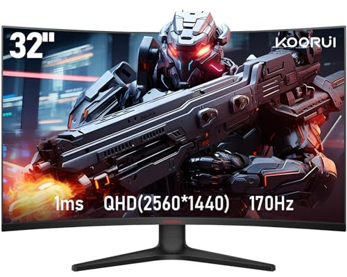 KOORUI Monitor Curvo 31,5 Pollici, Monitor Gaming Ultrawide QHD, VA, 1500R, 2xHDMI (170HZ or 144HZ), DP (170Hz) AdaptiveSync, DCI-P3 90%, SRGB100%, VESA 75x75mm