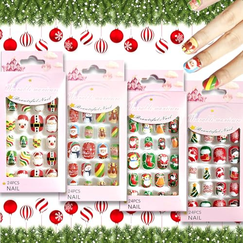 Gorvalin Lot de 96 faux ongles à presser pour enfants de Noël