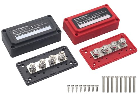 Gloaso Bus Bar Bornier 12V Barre de bus 300A Blocs de distribution robuste Poteaux 4X M10 Borne Distribution Batterie Busbar 12 Volt - 48V CC pour voiture/RV/Bateau/Marine/Système solaire, 2 paquets