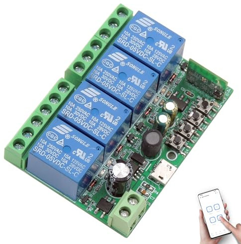 DieseRC 4 Channels WIFI Smart Switch, DC 5V 12V 24V 36V passive output Relay Module Ewelink APP WIFI Control Compatible with Alexa/Google Home, Inching/Self-locking Switch