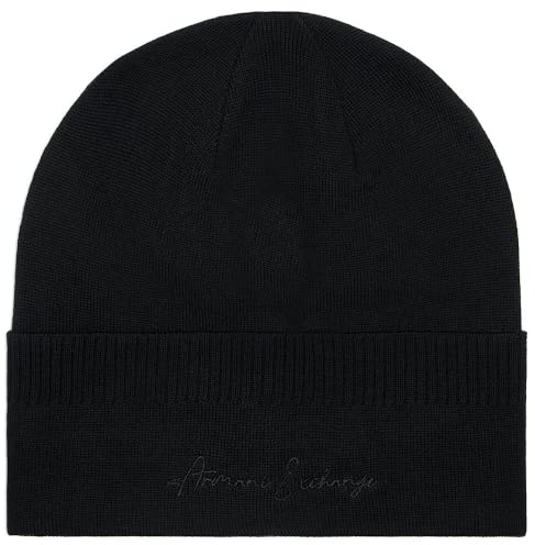 Armani Exchange Damen Ophelia, Logo Signature Tone On Beanie Hat, Schwarz, Einheitsgröße EU