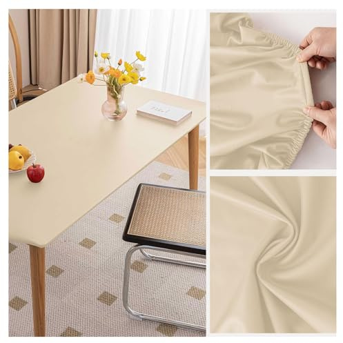 Mantel de Mesa Cuero con Bordes Elásticos, Manteles Rectangular Antimanchas Impermeable, Alfombrilla de Protector de Mesa para Comedor Cocina Salon Oficina Exterior Patio Jardín Comedor(90x160cm,Beige