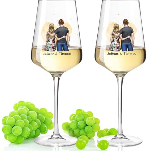 GRAVURZEILE Puccini Weinglas mit UV-Druck - Pärchen Konfiguration - Umfangreich anpassbares Motiv zum selbst gestalten - Persönliches Geschenk für Paare - Farbe: Pärchen Puccini Set