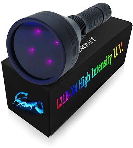 Convoy L21B-X4 365nm UV Flashlight with ZWB2 Filter By Lumencraft - Long Range, Ideal for Hunting Fluorescent Minerals - Enhanced LED Chip & Heatsink - Handheald Blacklight Flashlight