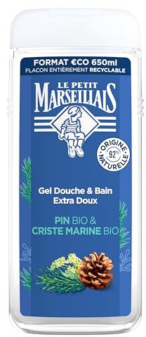 Le Petit Marseillais | Gel doccia extra morbido pino biologico & criste marine bio (650 ml) – Idrata e rinfresca, pH neutro, senza coloranti e 92% di origine naturale – Flacone 100% riciclabile