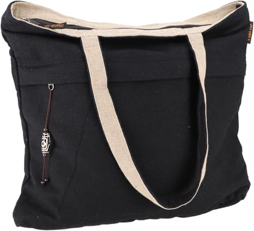 GURU SHOP Geräumige Shopper Tasche, stabile Einkaufstasche, Yogatasche | 100 % Baumwolle, geräumiger Innenraum, praktischer Reißverschluss, separate Fächer für Schlüssel und Geldbörse, Unisex