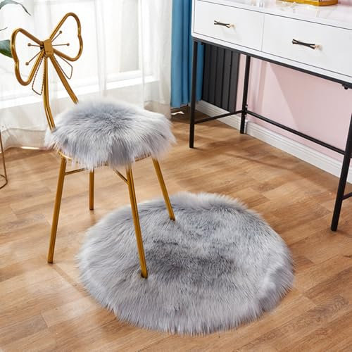 champracer Faux Lammfell Schaffell Teppich,Rund Hochflor Fluffy Teppich Plüsch Wohnzimmer Dicker Teppich,Kunstfell Teppich, Weicher und Flauschiger Teppich Wohnzimmer,Teppich Rund (Hellgrau,60cm)