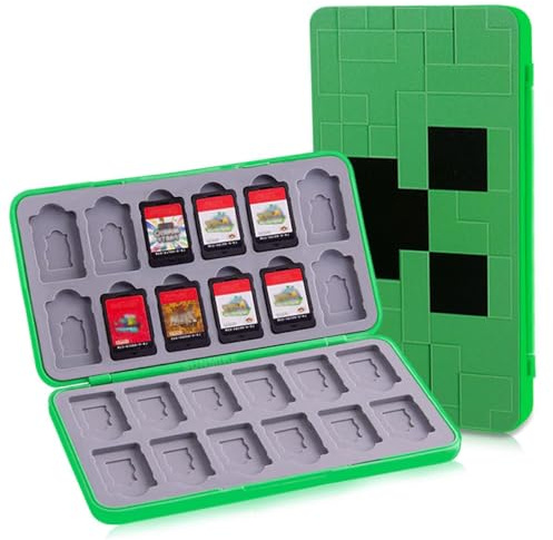 Game Card Case for Nintendo Switch 2/Switch 1/OLED/Lite, Portable Switch Game Case Magnetic Closure Switch Game Holder with 24 Slots for Games Cards & SD Cards Durable Cartridge Cases Hard Shell,Green